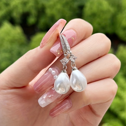 2 Pairs Elegant Zirconia & Imitation Pearl Pendant Earrings – Shiny, Exquisite Design for Women, Bride Engagement & Anniversary Gift