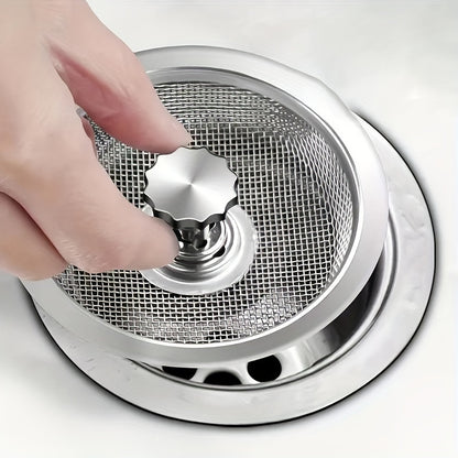 2PCS Kitchen Sink Strainer with Handle & Stopper - Stainless Steel Mesh Filter, Replacement Drain Basket, Waste Hole Trap for Hotels and Restaurants