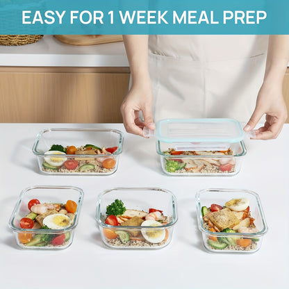 8-Pack Glass Food Storage Containers – Airtight Meal Prep Bento Boxes with Leak-Proof Locking Lids, Microwave, Oven, Freezer, and Dishwasher Safe, BPA-Free