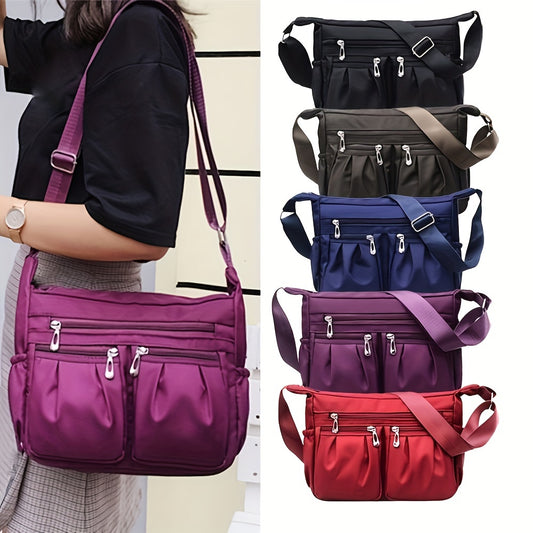 Women's Casual Ruched Crossbody Bag - Large Capacity Nylon Shoulder Bag