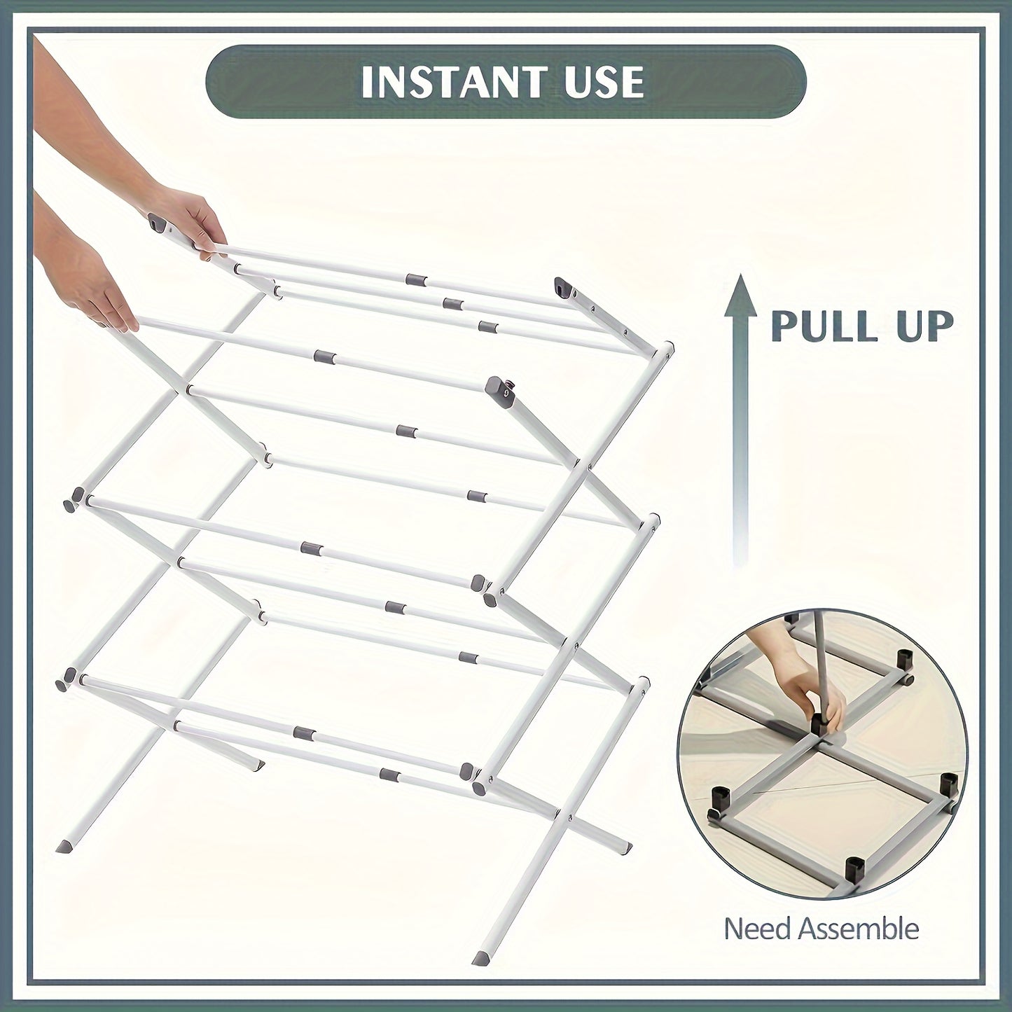 Foldable Drying Rack – Durable Clothes Holder with Anti-Slip Horseshoe & Secure Buckle Lock, Expandable Home Storage Organizer for Towels & Clothing
