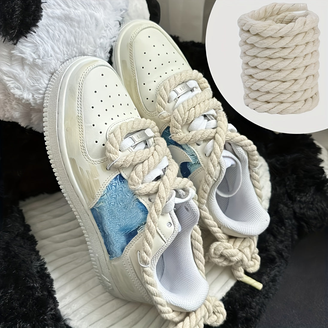 2 Pairs Thick Cotton Knit Shoelaces – Casual Solid Color, Lightweight & Durable for Sneakers & Canvas Shoes, Unisex, Easy to Clean