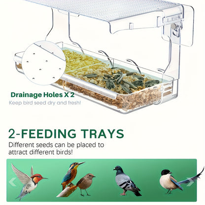 Vibrant Clear House Window Bird Feeder - Durable Hanging Seed Holder for Outdoor Bird Watching, Easy to Fill and Clean, Perfect for Backyard Wildlife Enthusiasts