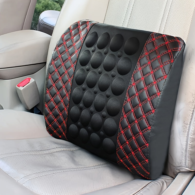 Car Lumbar Electric Massager – Red Ultra-Fiber PU Leather Cushion for Car Interior and Office Decoration