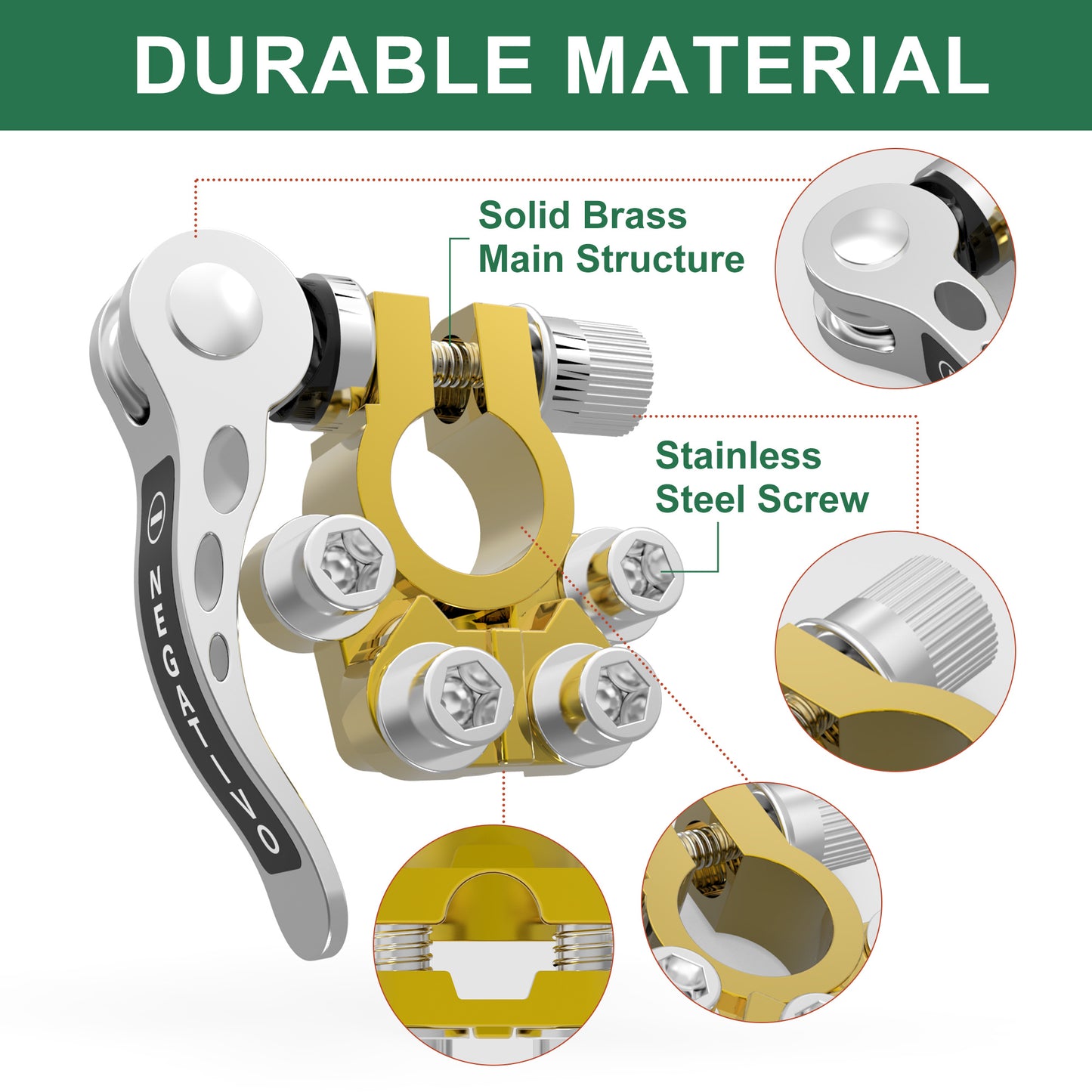 LotFancy 4Pcs Car Battery Terminal Connectors – Quick Release Disconnect, 4-Way Positive & Negative