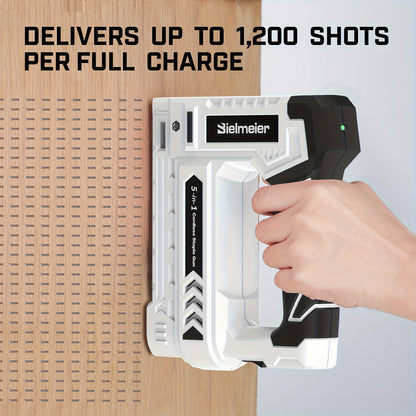 Bielmeier Lithium Ion Staple Gun - 5-in-1 Brad Nailer, 4V Rechargeable Cordless, Battery-Powered with 2,000 Staples and Nails - Power Tacker for Home, Wood, Upholstery, DIY