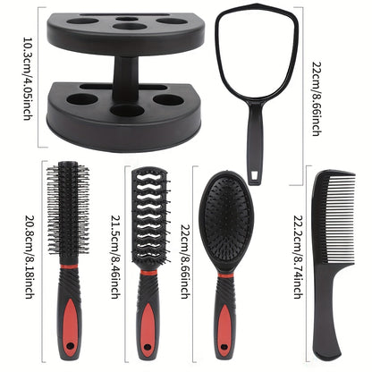 5 Piece Professional Hairdressing Styling Set – Detangling Hair Brush, Airbag Comb, Scalp Massage Comb & Makeup Mirror
