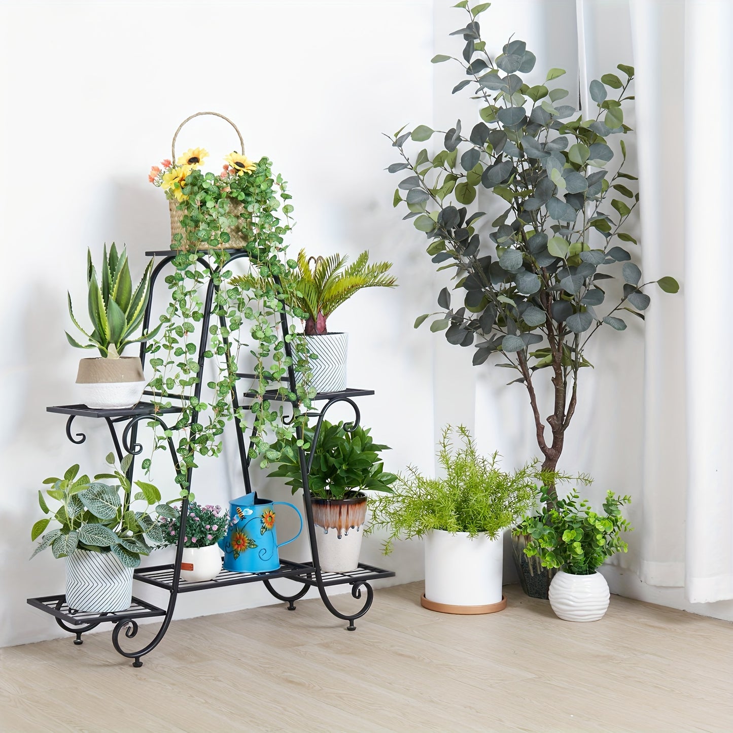 6 Tier Metal Plant Stand - Space-Saving Multi-Plant Display Rack - Sturdy Black Flower Pot Holder for Home and Patio Decor