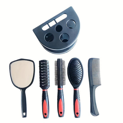 5 Piece Hairdressing Brush Holder Set – Hair Styling Brushes with Mirror, Hairdressing Combs for All Hair Types