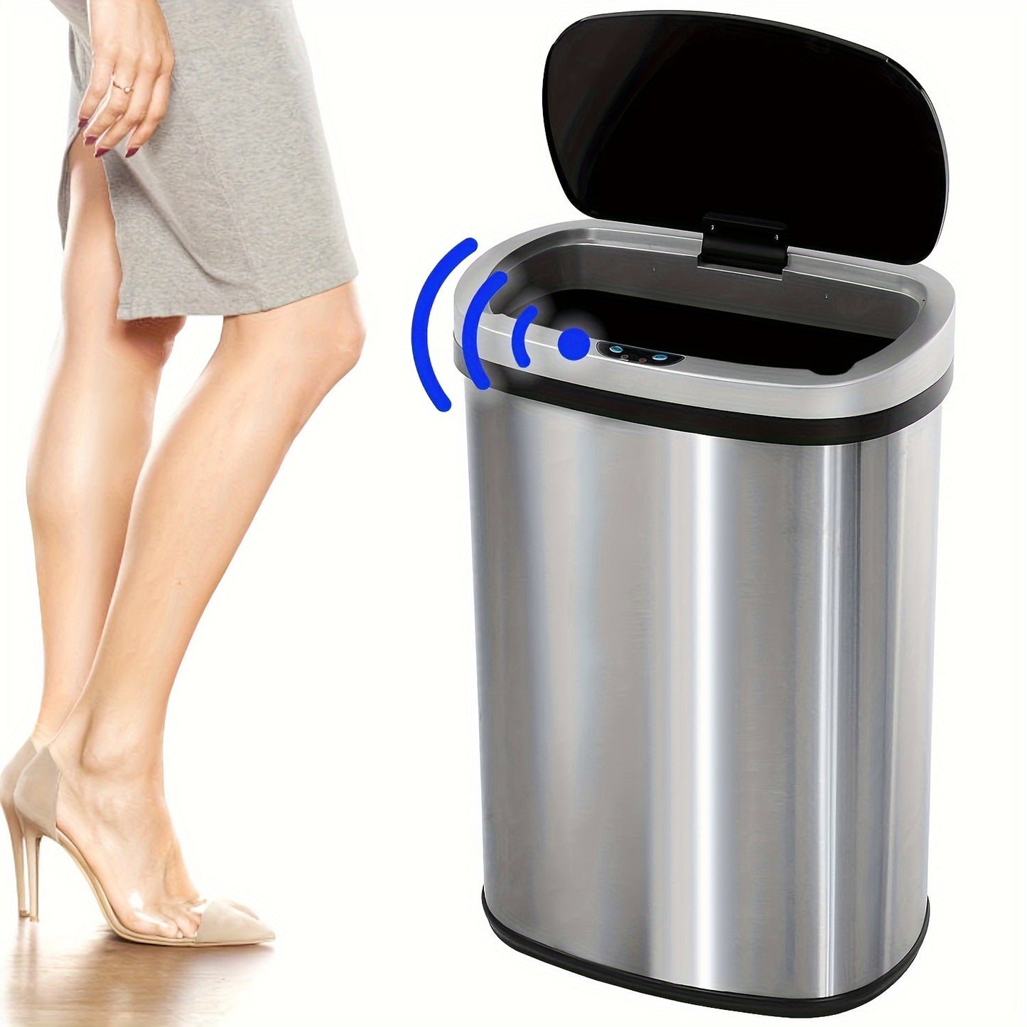 13 Gallon Touchless Trash Can - Automatic Motion Sensor Kitchen Garbage Bin, Stainless Steel with Lid, Anti-Fingerprint and Mute Design, 50L Waste Bin for Office, Bedroom, Living Room