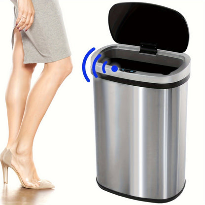 13 Gallon Touchless Trash Can - Automatic Motion Sensor Kitchen Garbage Bin, Stainless Steel with Lid, Anti-Fingerprint and Mute Design, 50L Waste Bin for Office, Bedroom, Living Room