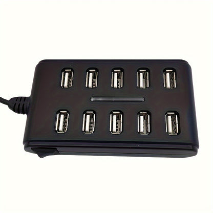 Portable 10-Port USB Hub – General Purpose ABS Plastic Double Row with Switch for Work & Home Use