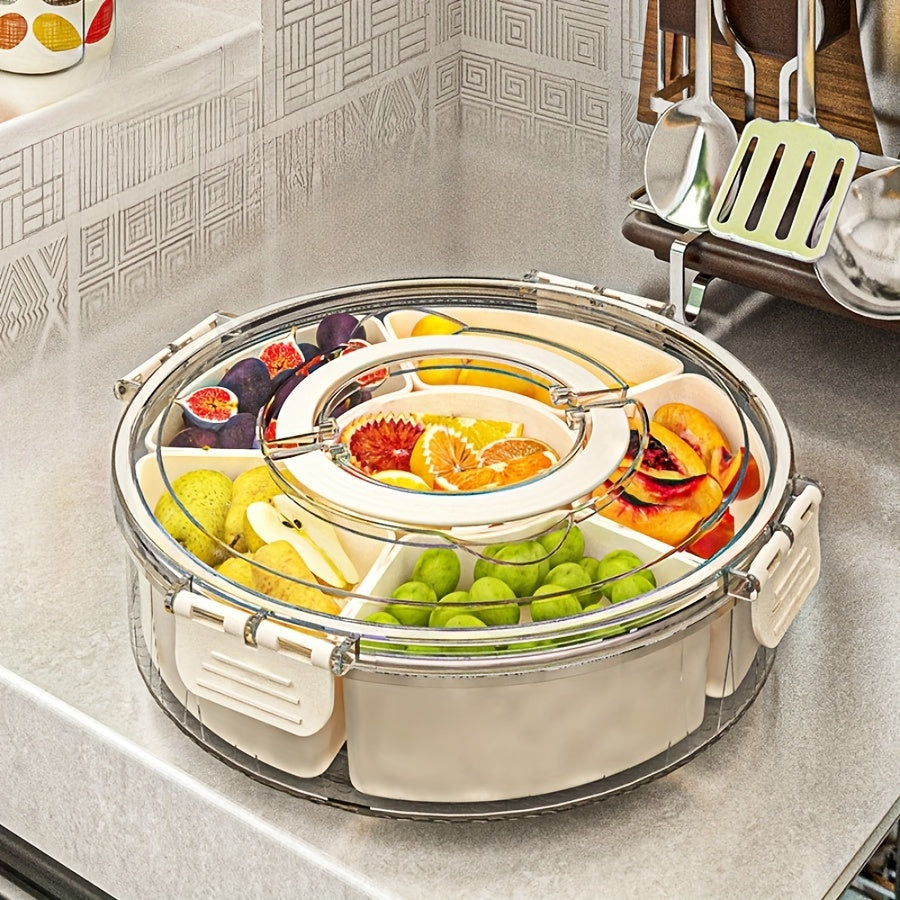 1Pc Hexagonal Rotating Fruit Tray with Handle - Sealed, Moisture-Proof Snack Box, Portable Household Storage, Fresh-Keeping and Multifunctional Dry Seasoning Box