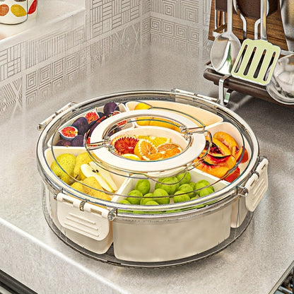 1Pc Hexagonal Rotating Fruit Tray with Handle - Sealed, Moisture-Proof Snack Box, Portable Household Storage, Fresh-Keeping and Multifunctional Dry Seasoning Box