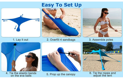 Outdoor Beach Tent Sun Shelter – Windproof UPF50+ Portable Camping Canopy for Family