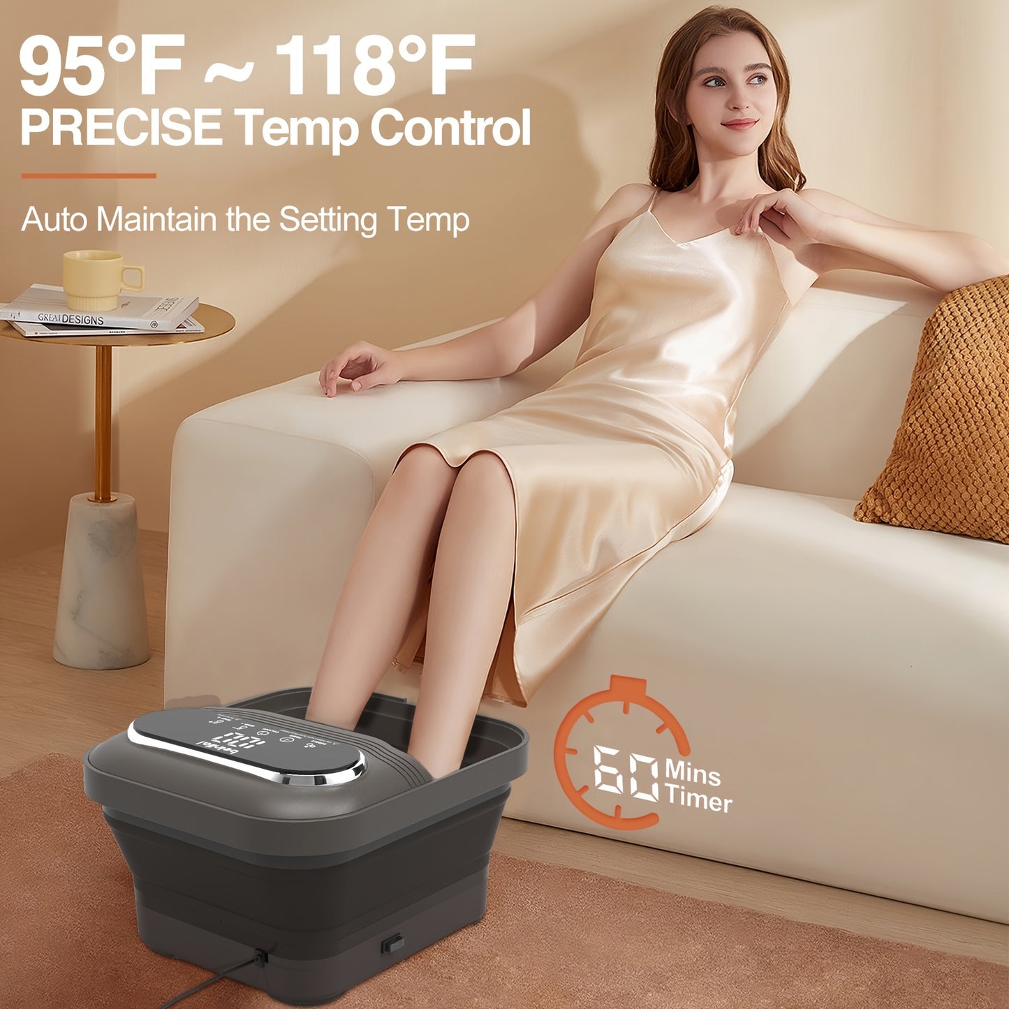 Collapsible Foot Spa Massager – Heater, Temperature Control, Bubbles, Massage Rollers & Vibration for Pressure Relief