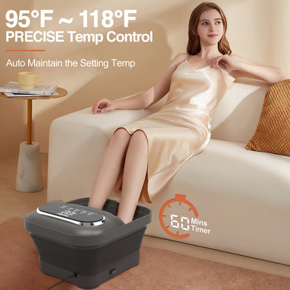 Collapsible Foot Spa Massager – Heater, Temperature Control, Bubbles, Massage Rollers & Vibration for Pressure Relief