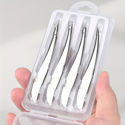 Japanese Banana Tweezer Set - 4-Piece Stainless Steel Precision Tweezers for Eyelash, Eyebrow, and Ingrown Hair Removal
