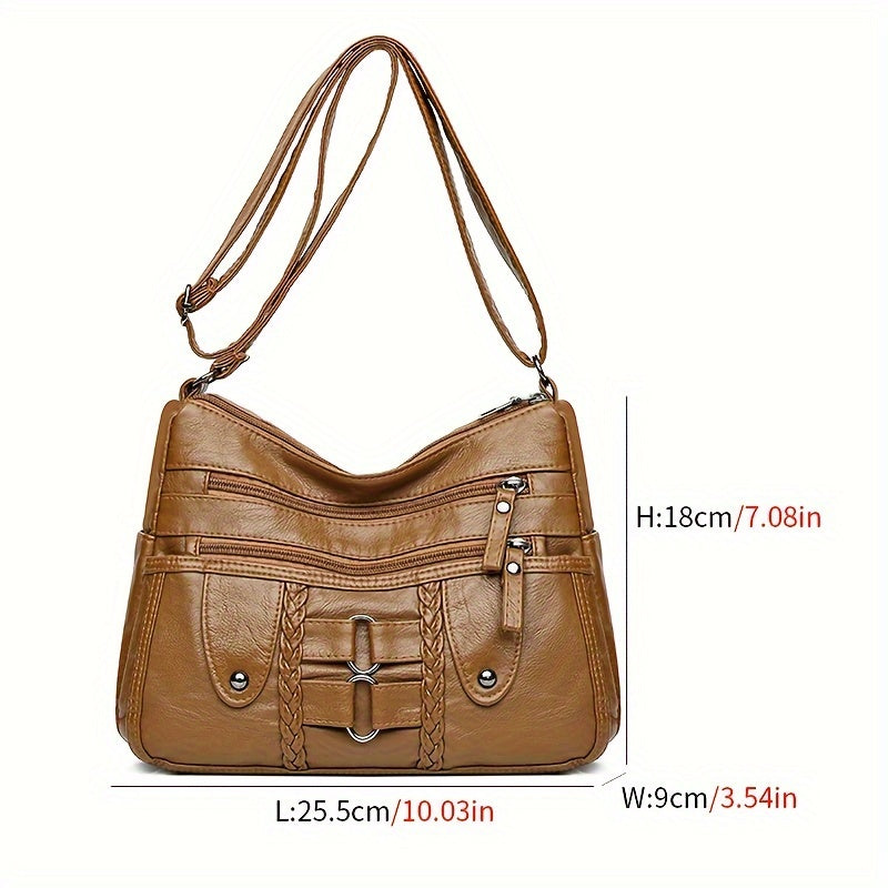 Retro Rivet Crossbody Bag for Women - PU Leather Multi-Zipper Messenger Bag