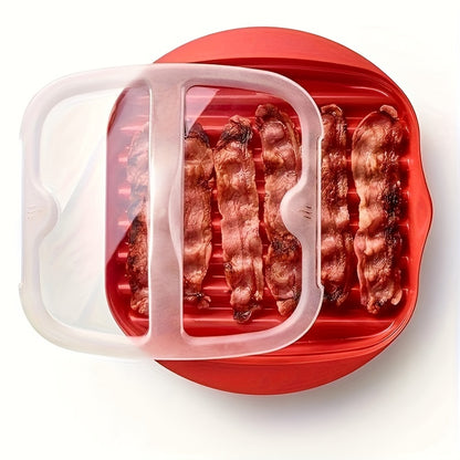 Microwave Grill Tray Set with Cover – Quick Cooking Plastic Meat Rack, Sauce Drip Plate and Pizza Serving Dish – Microwaveable Kitchen Cookware Set