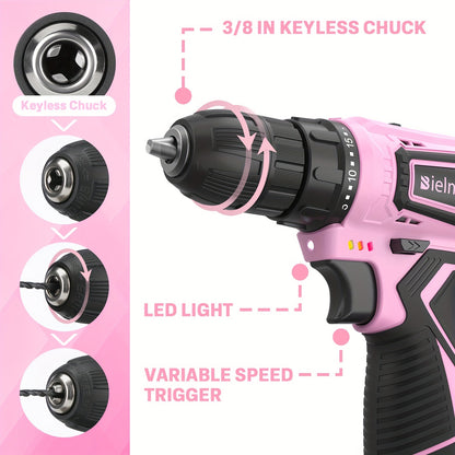 Bielmeier 12V Pink Cordless Drill Set & 20V 58pcs Black Cordless Drill Set – Essential Women's Power Tool Set for Home Projects, Stylish Pink Accessories for Home Maintenance