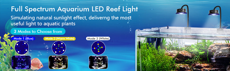 30W Aquarium LED Reef Light – Dimmable Full Spectrum for Marine Fish Tanks, Saltwater Nano LPS SPS Lighting