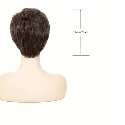 Short Brown Pixie Wig for Women - Synthetic Layered Cosplay Hair | Full Wig in Natural Brown