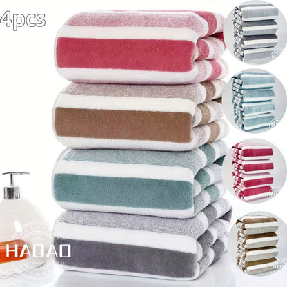 4 Piece Luxurious Striped Bath Towel Set - Ultra-Absorbent, Quick-Drying, Super Soft, Skin-Friendly - Ideal for Home Bathroom and Daily Showering Needs