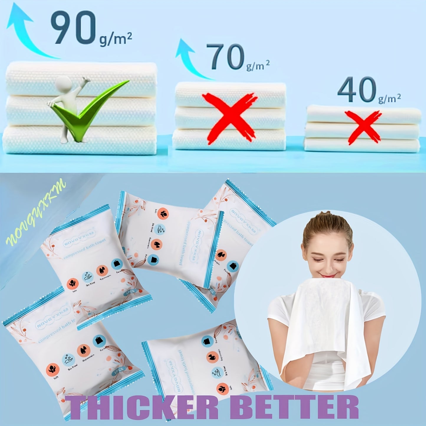 12pcs Disposable Bath Towels – Extra Thick & Large Cotton Towels, Portable Washcloths for Travel, Beach, Shower, Hiking, and Camping