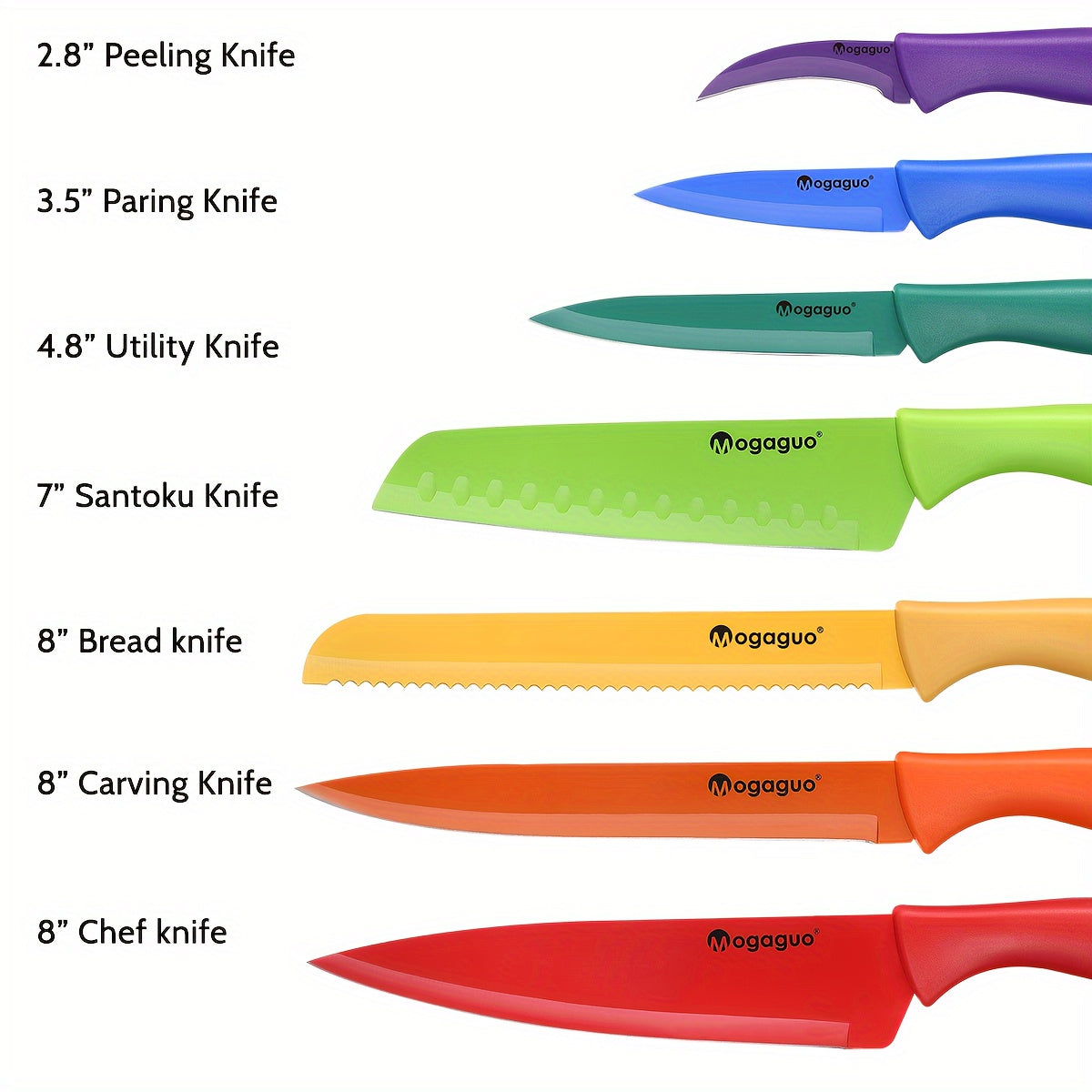 14 Piece Rainbow Kitchen Knife Set – Sharp Stainless Steel, Dishwasher Safe, Professional Knives with Sheaths and Blade Guards, Non-Stick