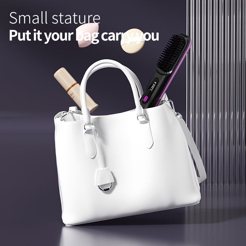 Wireless Hair Straightener Brush - 7.87x1.77x1.18 Inches, 3 Temperature Settings, LED Display, USB Rechargeable, 36V Max, 2000mAh Battery - Professional Styling Tool for Home and Travel