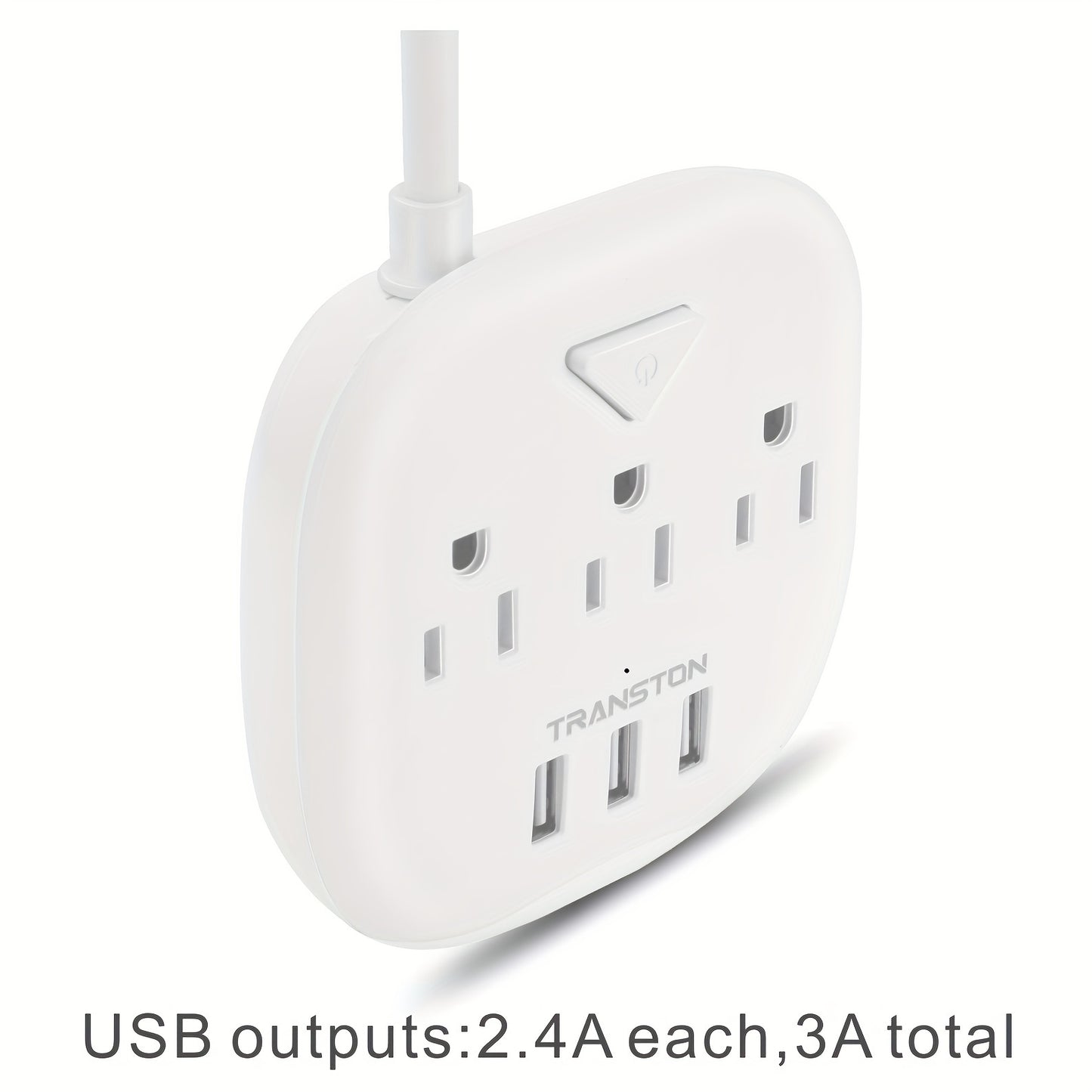 US Standard Slant Flat Plug Power Outlet – 3 Outlets & 3 USB Ports, Desktop Charging Station with 3.3ft, 5ft, 10ft Cords, Sturdy & Durable for Home, Office & Travel, Black & White