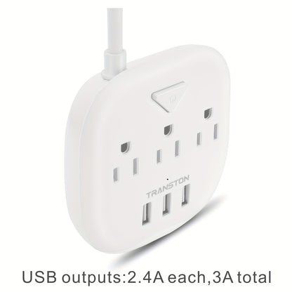 US Standard Slant Flat Plug Power Outlet – 3 Outlets & 3 USB Ports, Desktop Charging Station with 3.3ft, 5ft, 10ft Cords, Sturdy & Durable for Home, Office & Travel, Black & White