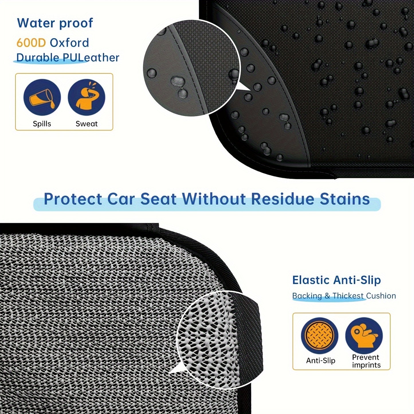 2 Piece Car Seat Protector - Waterproof 600D Fabric, Large Seat Cushion with Storage Pockets, Collision Test Approved