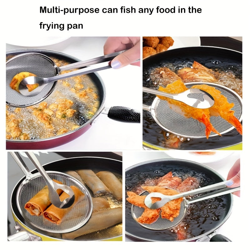 Stainless Steel Frying Oil Strainer Spoon - High Temperature Food Filter with Clip and Clamp - Kitchen Colander for Frying, Eid Al-Adha Gift Idea