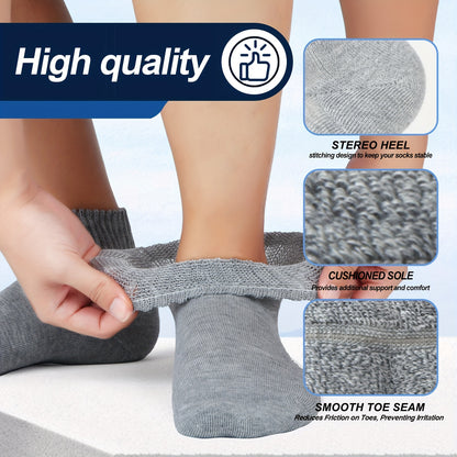6 Pairs Unisex Diabetic Crew Socks – Cushioned Sole, Seamless Toe, Non-Binding Top, Breathable Knit Fabric Blend of Polyester, Nylon, and Spandex