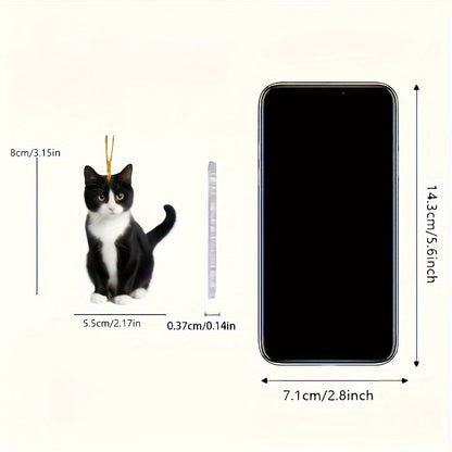 Acrylic Tuxedo Cat Hanging Ornament - Black and White Kitty Pendant with Plush Texture for Car and Bag Decor