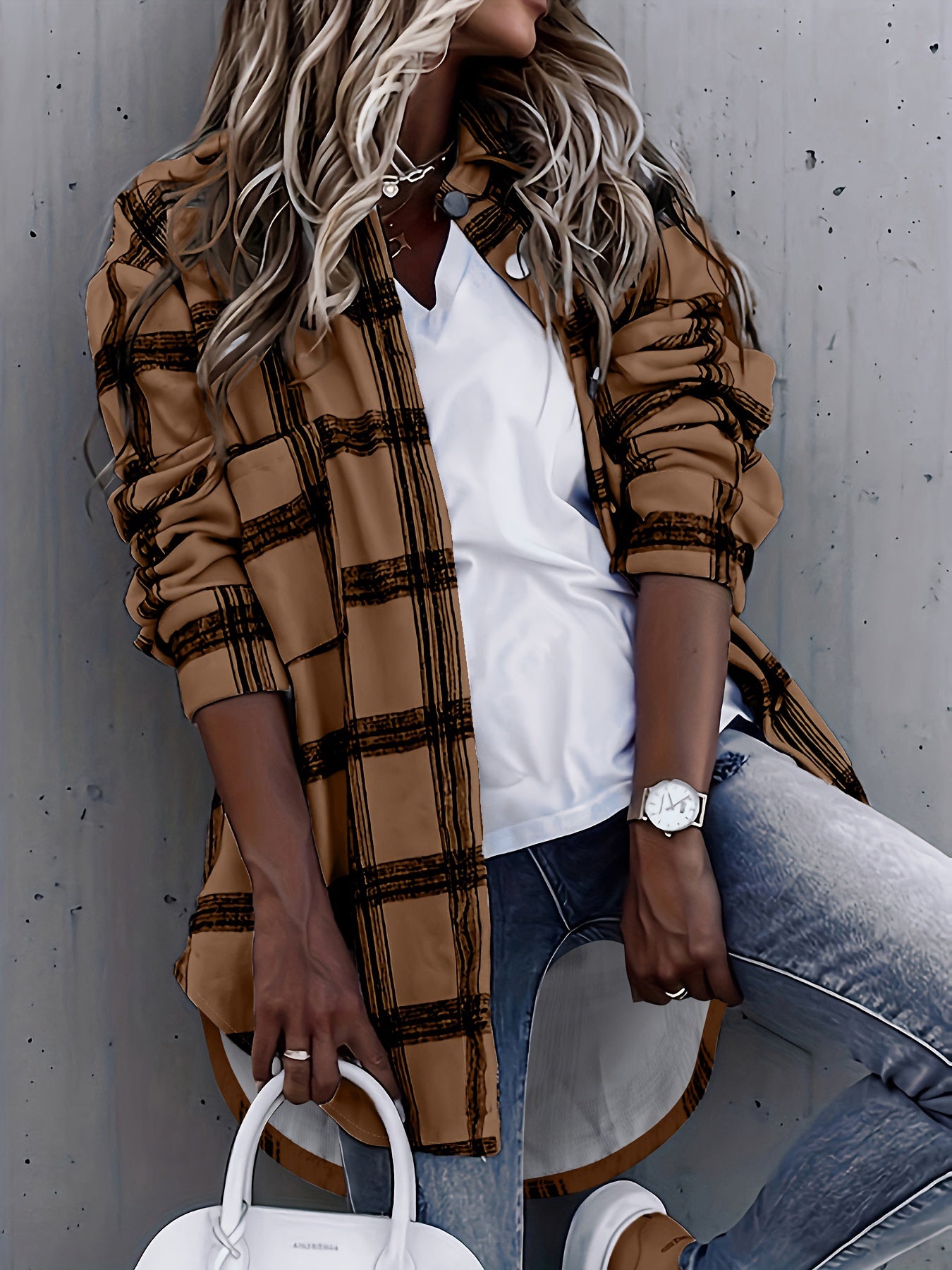 Timeless Plaid Shacket Jacket – Stylish Button-Front Outerwear for Women – Cozy, Versatile & Trendy Long Sleeve Clothing