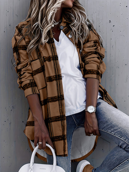 Timeless Plaid Shacket Jacket – Stylish Button-Front Outerwear for Women – Cozy, Versatile & Trendy Long Sleeve Clothing