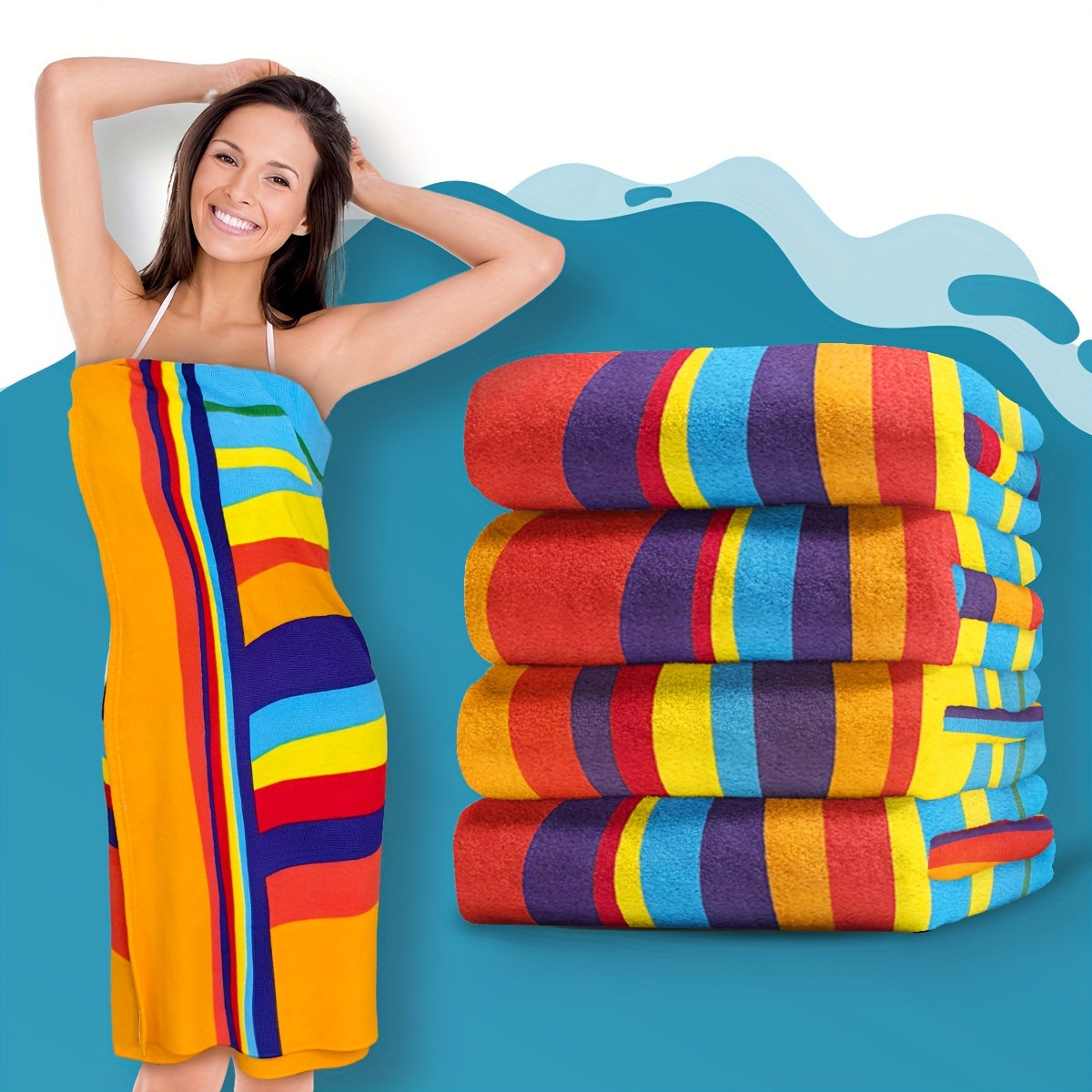 Extra Large Striped Beach Towel – Ultra-Soft Microfiber, Quick-Dry & Sand-Free, Ideal for Travel, Yoga, Camping, and Swimming, Machine Washable