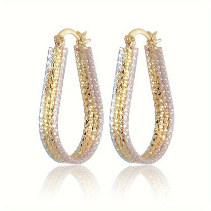 Golden Copper Water Droplet Ripple Hoop Earrings - Elegant Minimalist Oval Earrings for Women