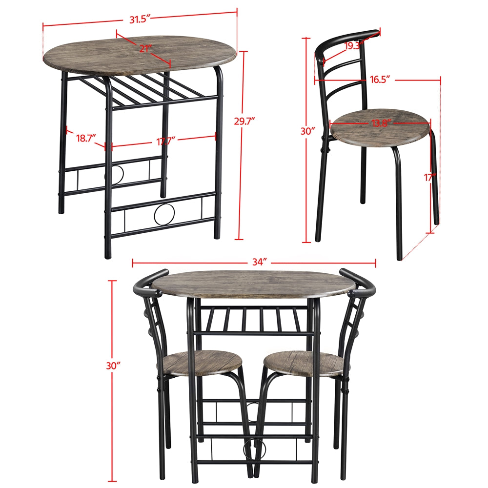 Costoffs Modern Round Compact Dining Table and 2 Chairs Set - Space-Saving Table Set for Kitchens, Apartments, and Dorm Rooms
