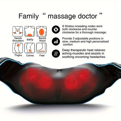 Heated Shiatsu Neck and Shoulder Massager – Deep Kneading Massage for Neck, Back, Waist and More, Ideal Gift for Men, Women, and Parents
