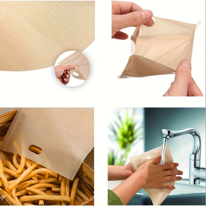 5pcs Large Non-Stick Reusable Toaster Bags - 6.3x6.5in/16x16.5cm | For Grilled Cheese, Pizza, Panini, Garlic Bread | Easy Toaster, Microwave, Grill Cooking | Durable, Heat-Resistant, Dishwasher Safe