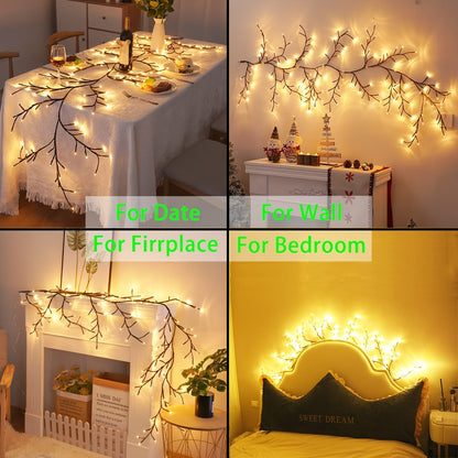 72/96 LEDs Bendable Willow Vine Lights - White Birch Tree Light, 8 Modes Rattan Decorative Light - Indoor Atmosphere Light for Garden, Home, Living Room, Camping, Parties - Perfect Gift for Halloween, Birthday, Christmas