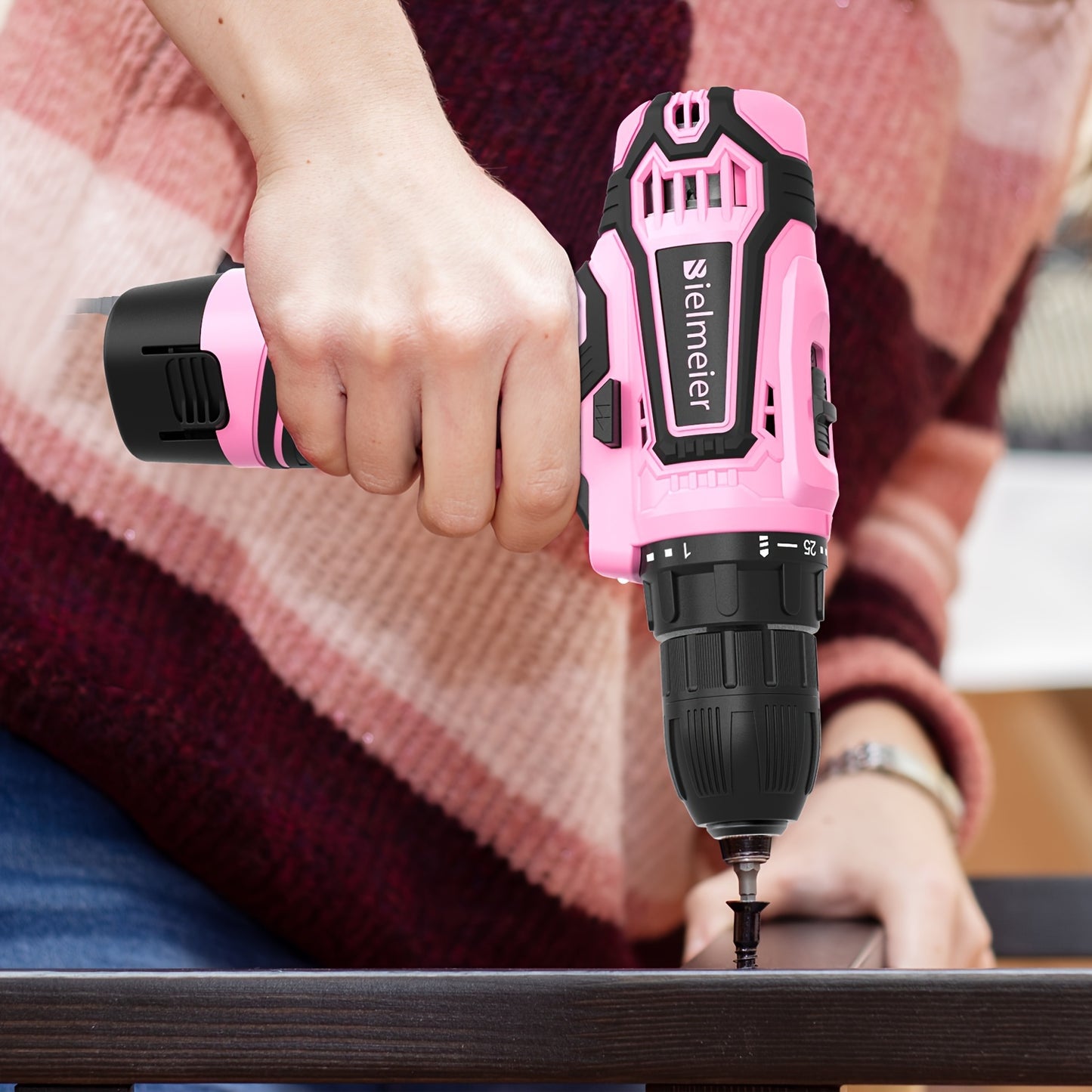 Bielmeier 12V Pink Cordless Drill Set & 20V 58pcs Black Cordless Drill Set – Essential Women's Power Tool Set for Home Projects, Stylish Pink Accessories for Home Maintenance