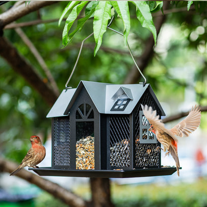 Kingsyard Metal Bird Feeder House – Weatherproof Wild Bird Feeder with Triple Feeders for Finch, Cardinal & Chickadee, Large Capacity