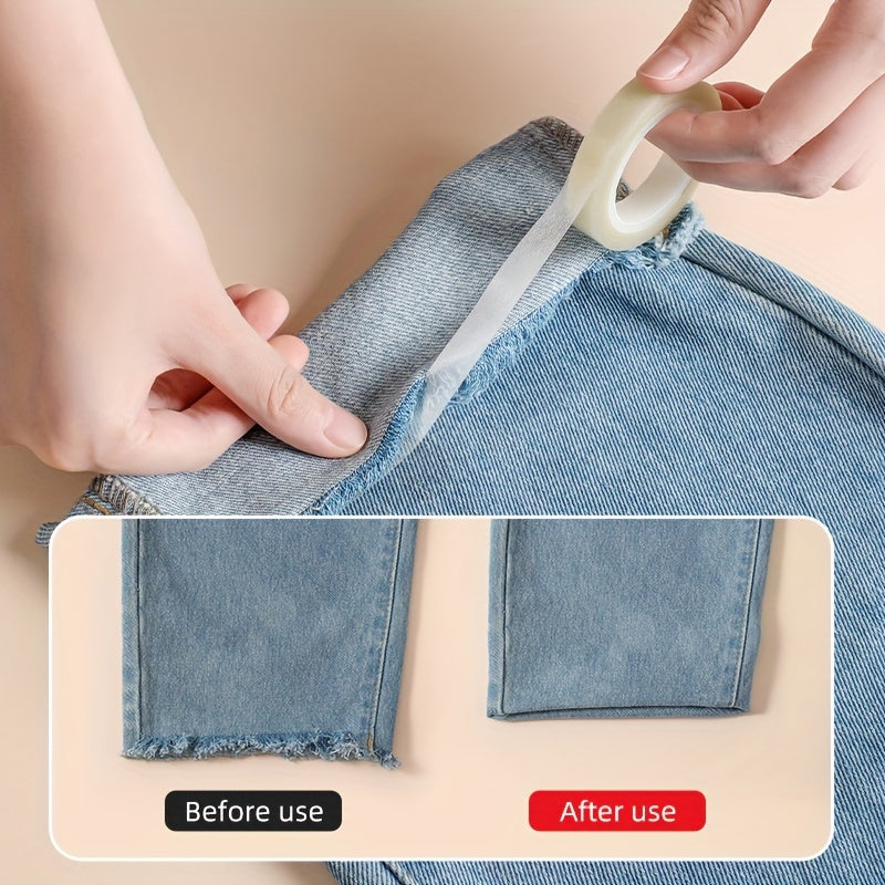 Beige Double-Sided Hem Tape – No-Iron Fabric Adhesive for Pants Hemming | 196.85 Inches, Multipurpose Clothing and Craft Tape with Water Resistance