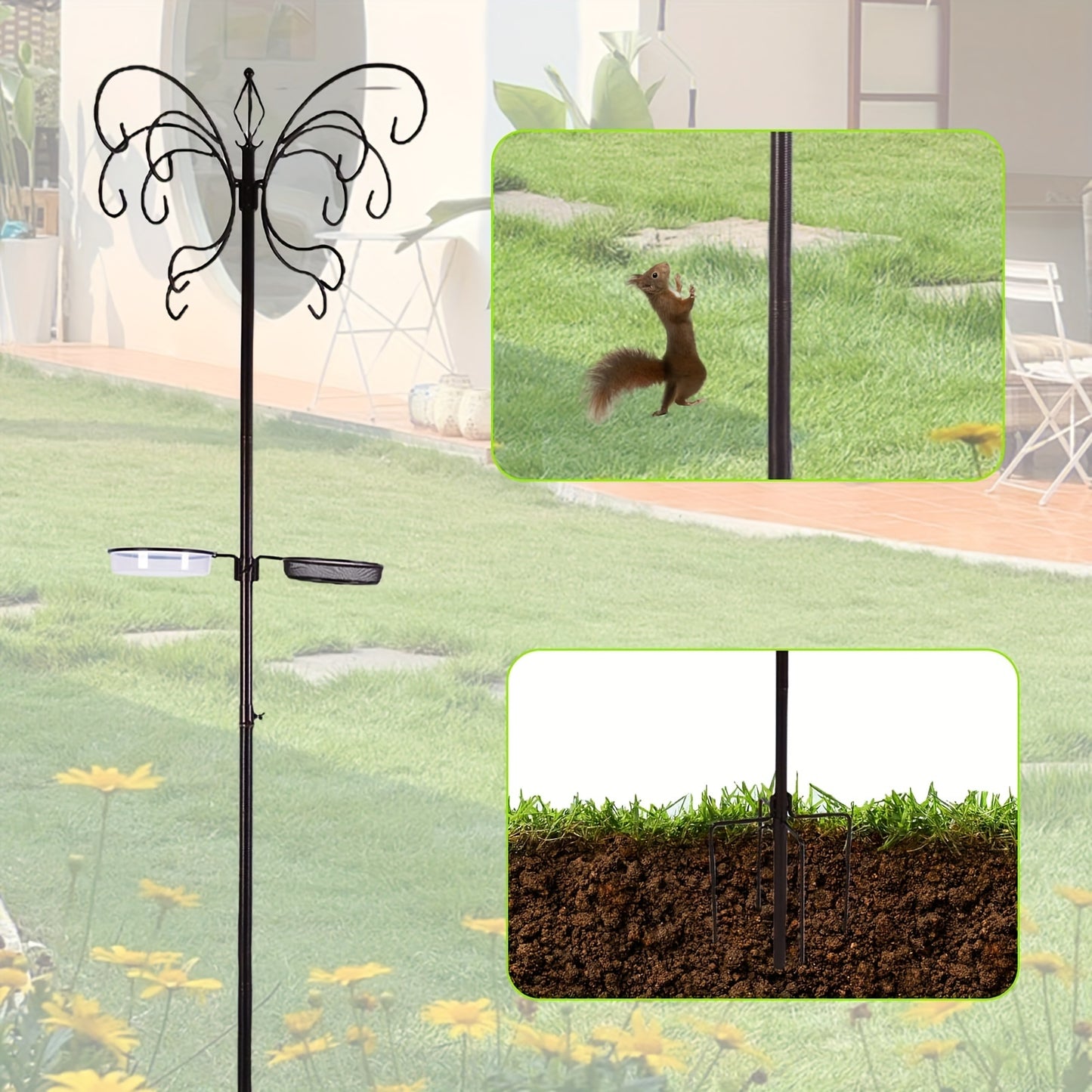 94-Inch Metal Bird Feeding Station – Complete Multi-Feeder Kit with 4 Feeders, Water Bowl & Food Tray