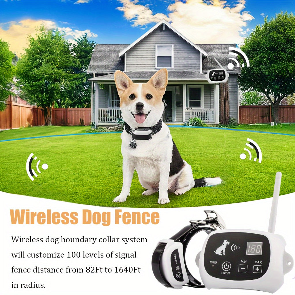 Wireless Dog Fence System - Electric Fence for Stubborn Dogs, Boundary Containment with Waterproof Training Collar, Large Signal Range (80-1640 ft), Rechargeable